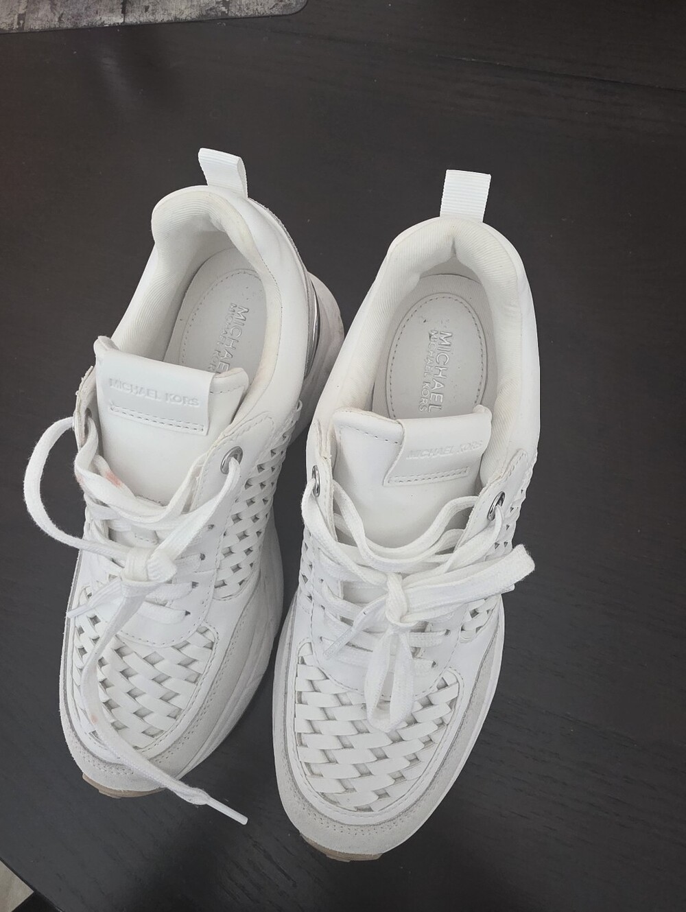 Michael Kors White Woven Leather Lace-Up Sneakers